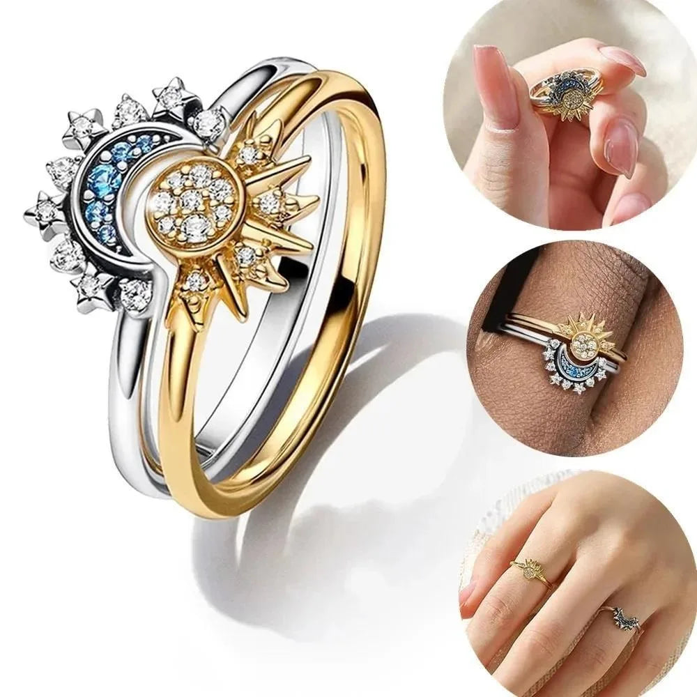 Cubic Zirconia Sun and Moon Ring Set