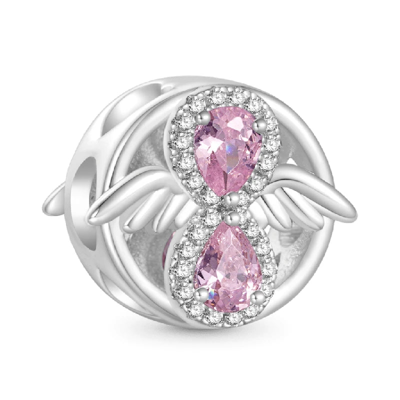 925 Silver Pink Series Bow Zircon Flower Bead Charm