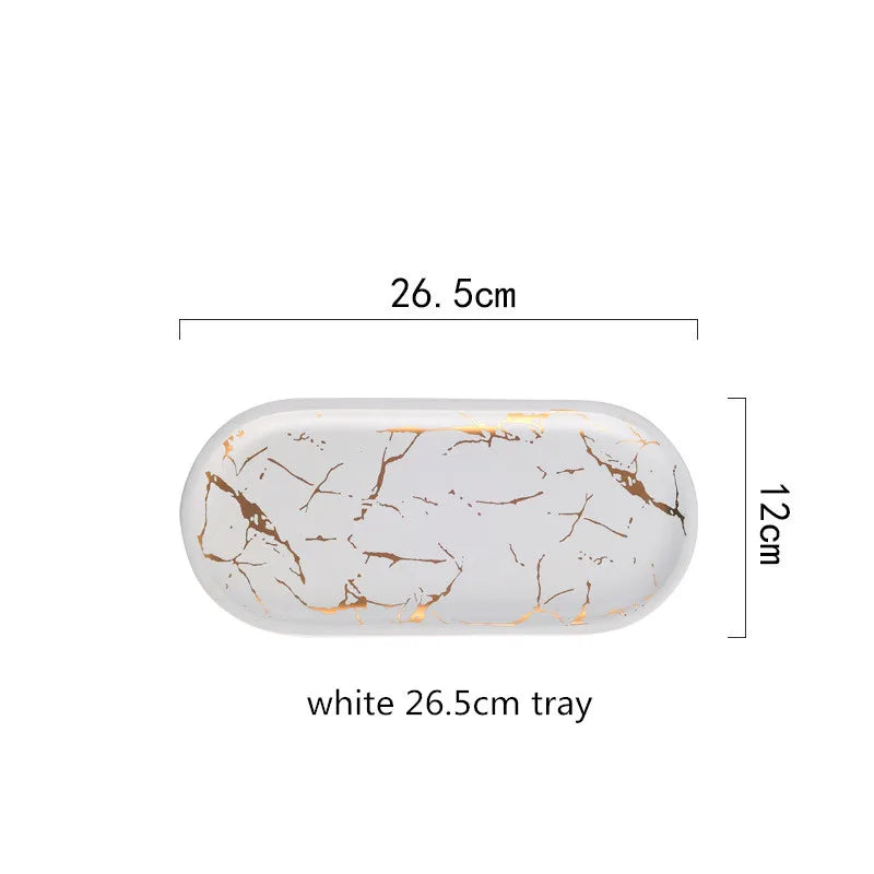 Nordic Luxury Marble Glazed Golden Pattern Ceramic Plate