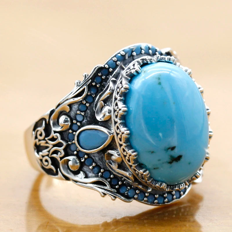 S925 Sterling Silver Men's Turquoise Ring