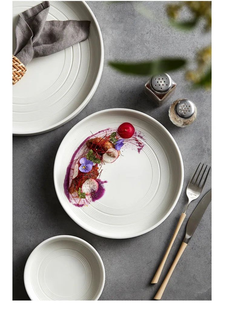 High end white ceramic steak brushed tableware