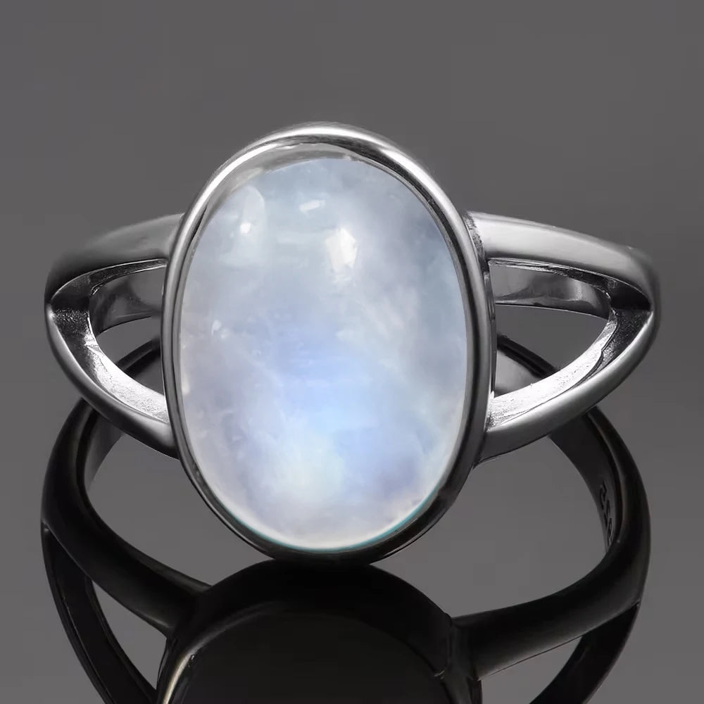 Vintage 925 Silver Ring Natural Moonstone Flower Ring