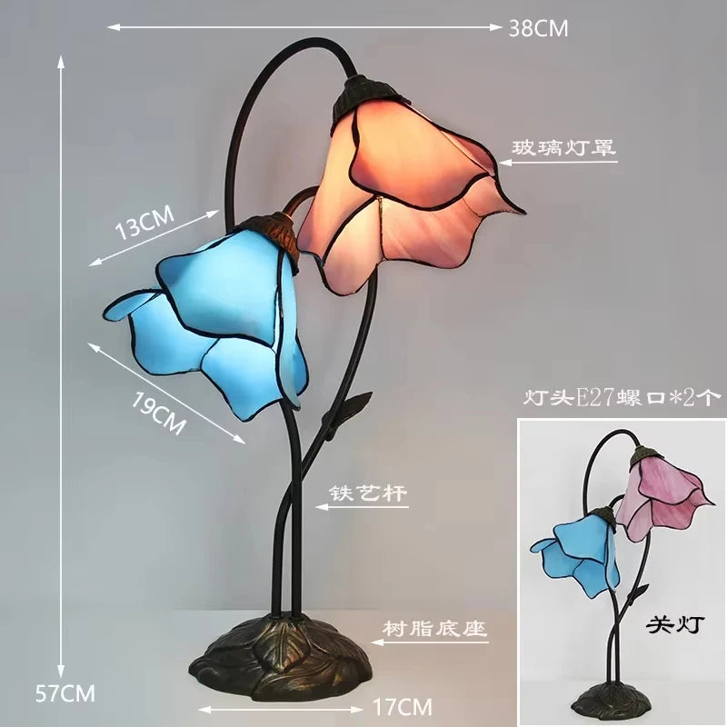 Lotus Flower Art Glass Bedside Table Lamp