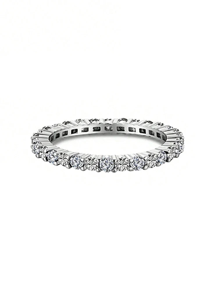 925 Sterling Silver 1.4mm Full Zircon Stackable Plain Ring