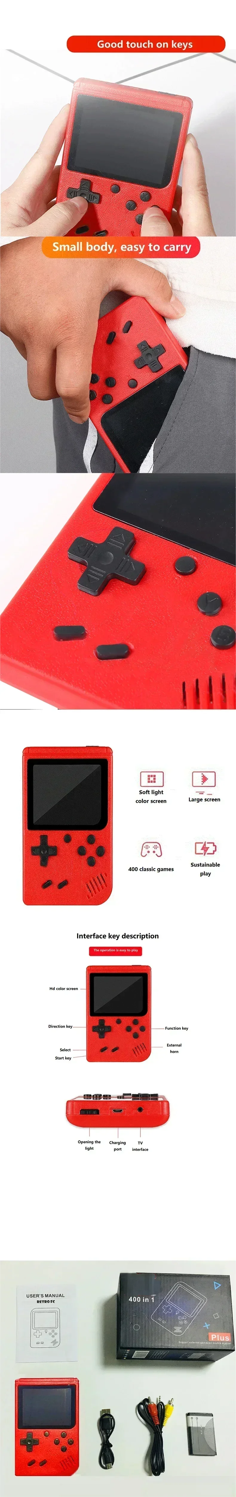 A Red Retro ClassicGame Console With 400 Game