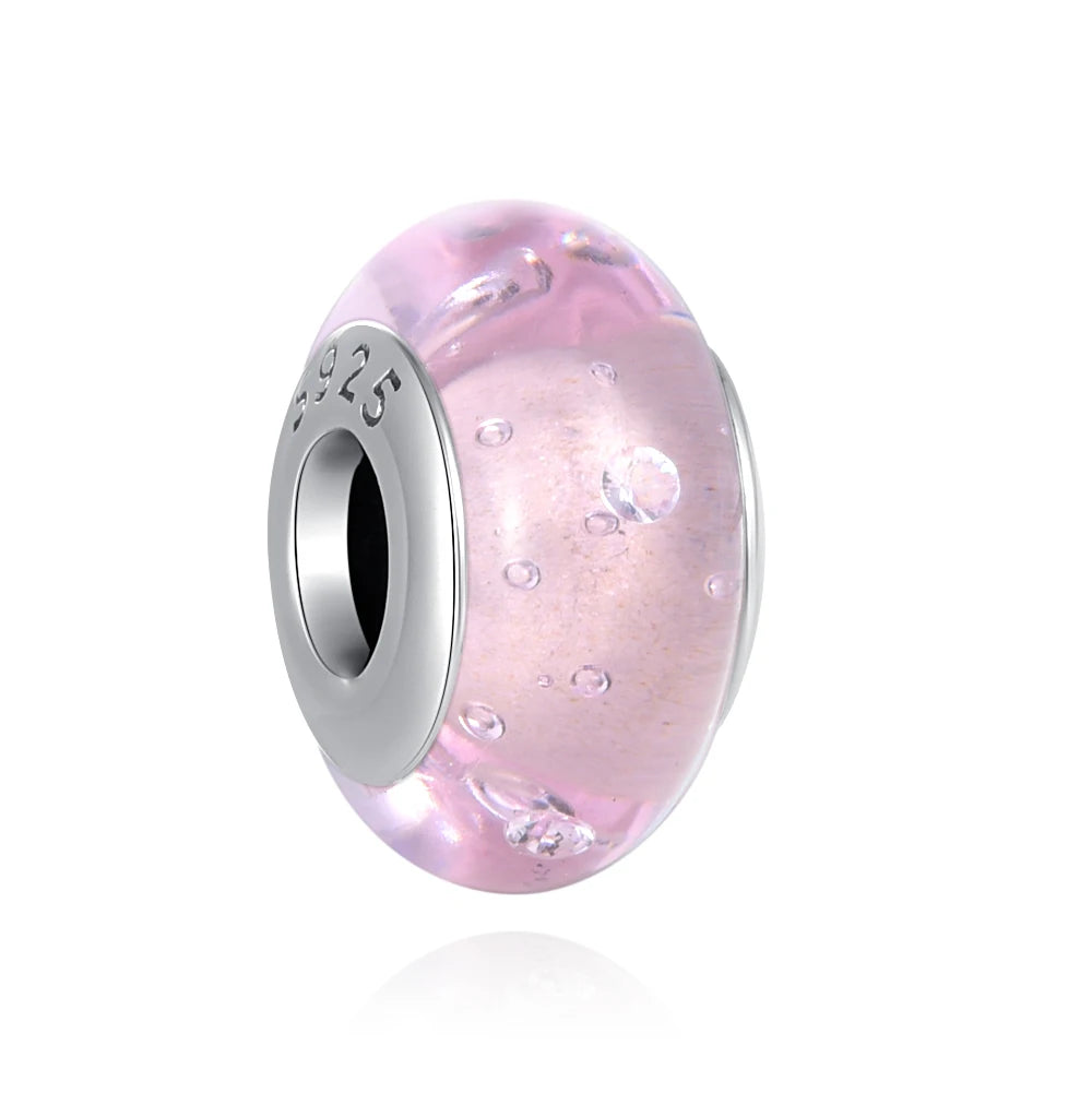 925 Silver Pink Series Bow Zircon Flower Bead Charm