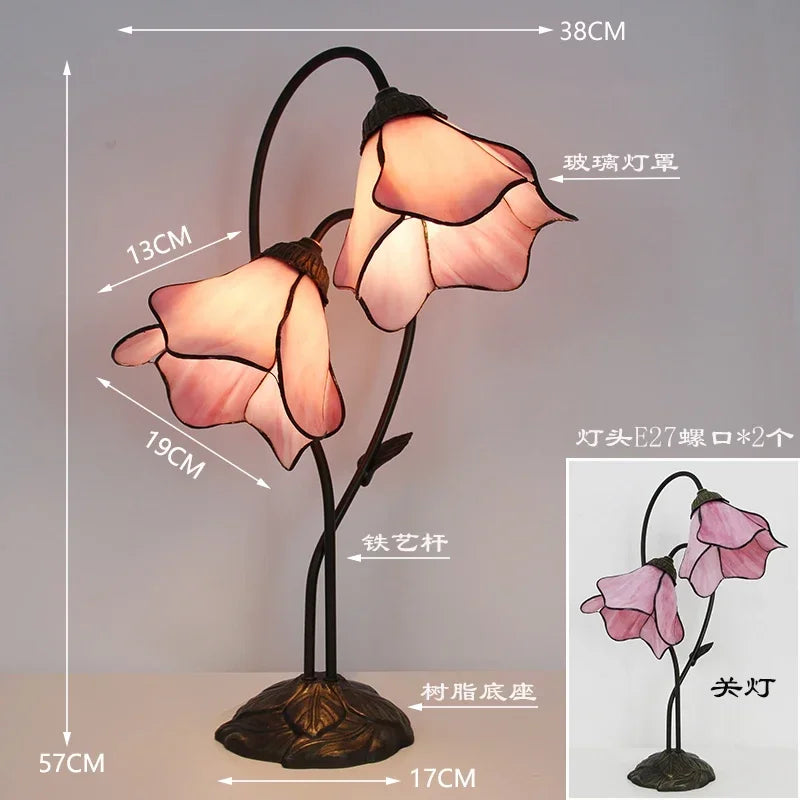 Lotus Flower Art Glass Bedside Table Lamp
