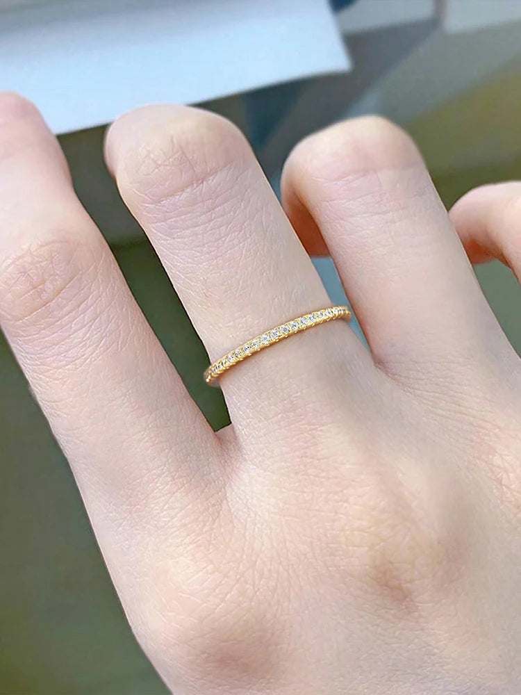 925 Sterling Silver 1.4mm Full Zircon Stackable Plain Ring
