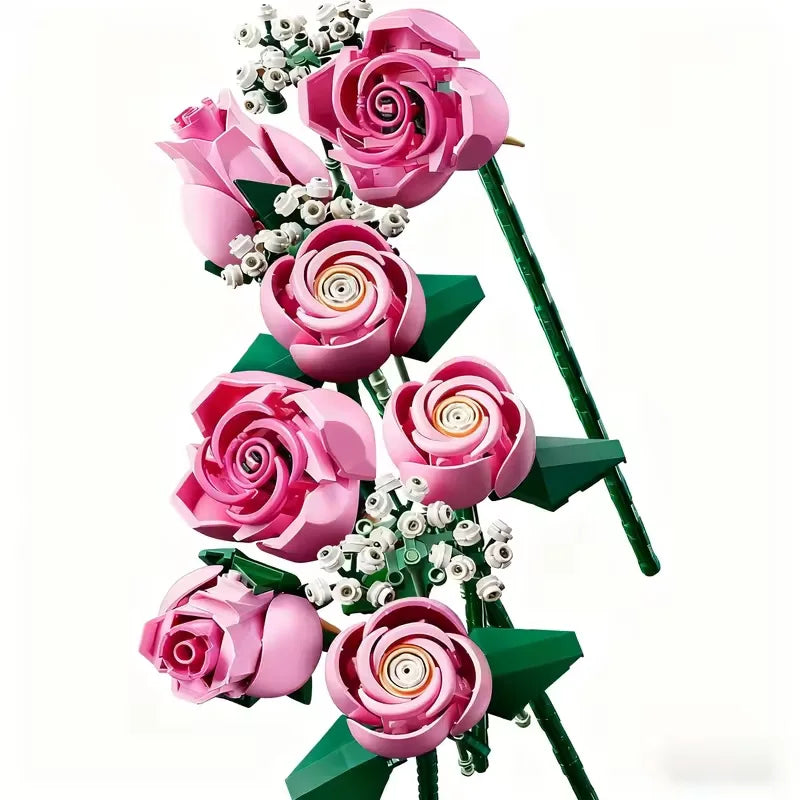Pink Rose Bouquet Building Blocks Set