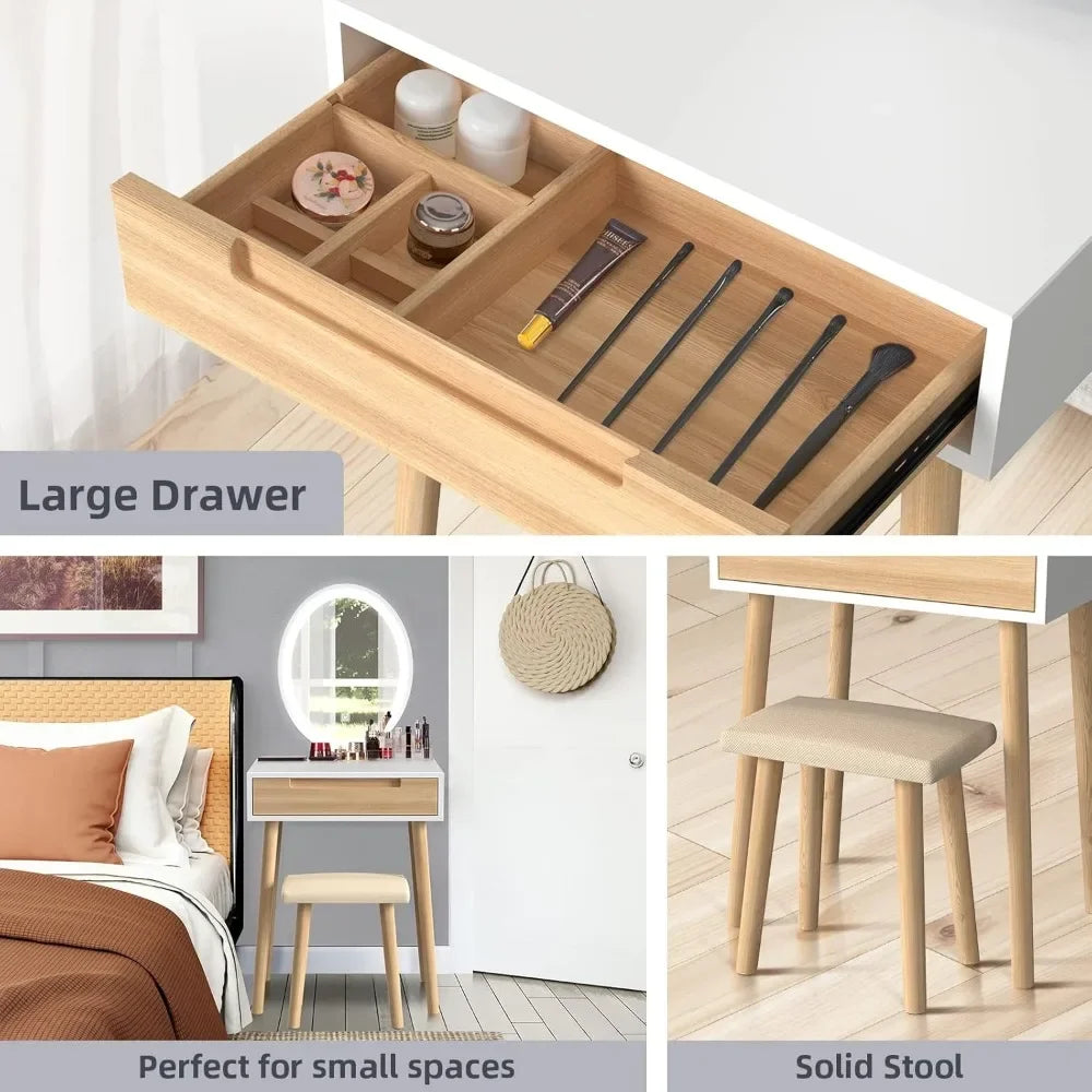Makeup Table Set with Cushioned Stool