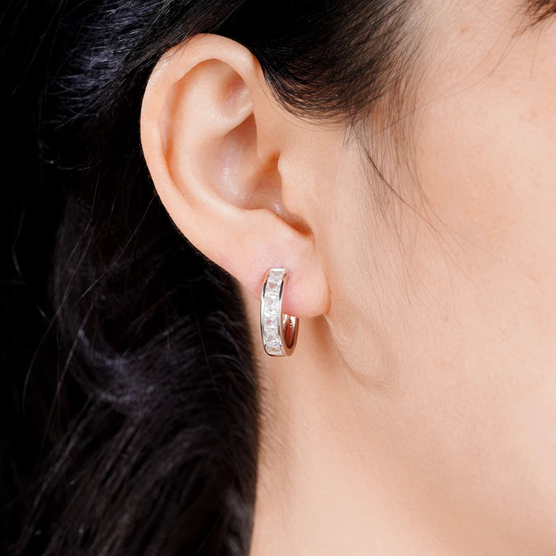 Hoop Earrings with Princess Cubic Zirconia