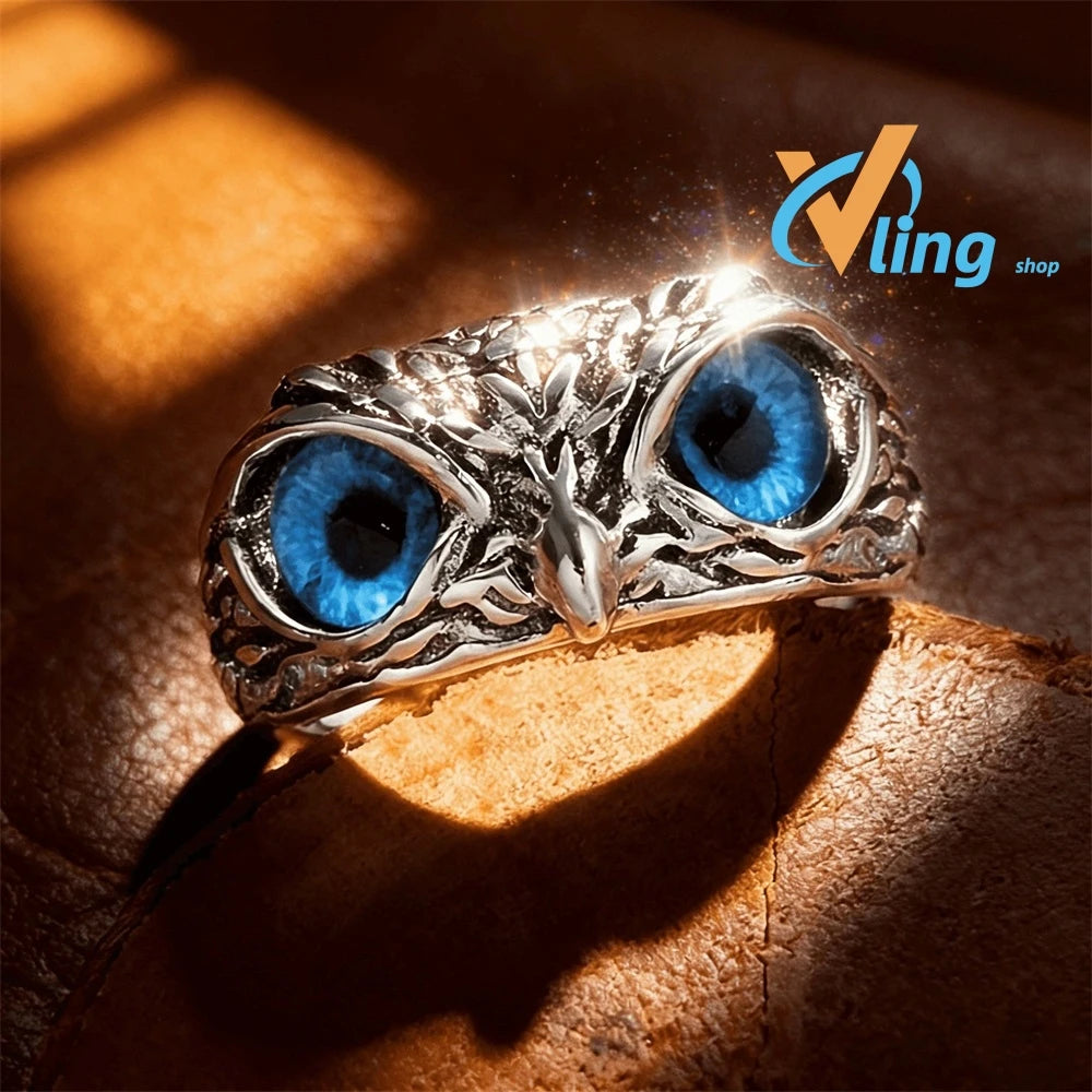Multicolor Evil Eye Owl Adjustable Ring