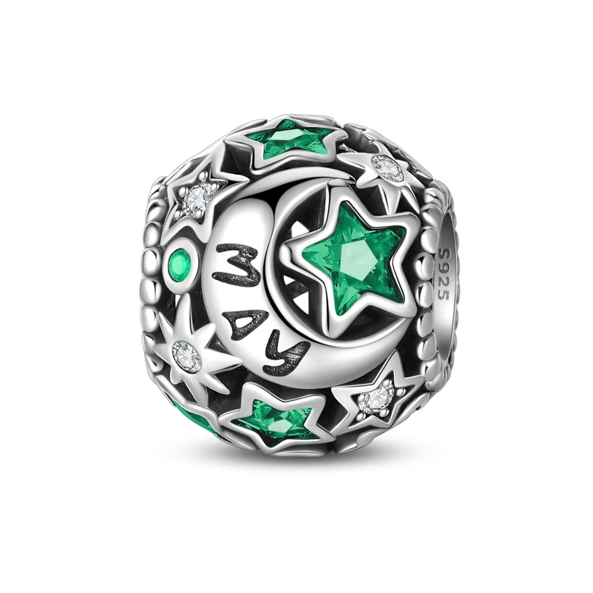 925 Sterling Silver June Birthstone Heart Beads & Sun And Moon Medal Pendant