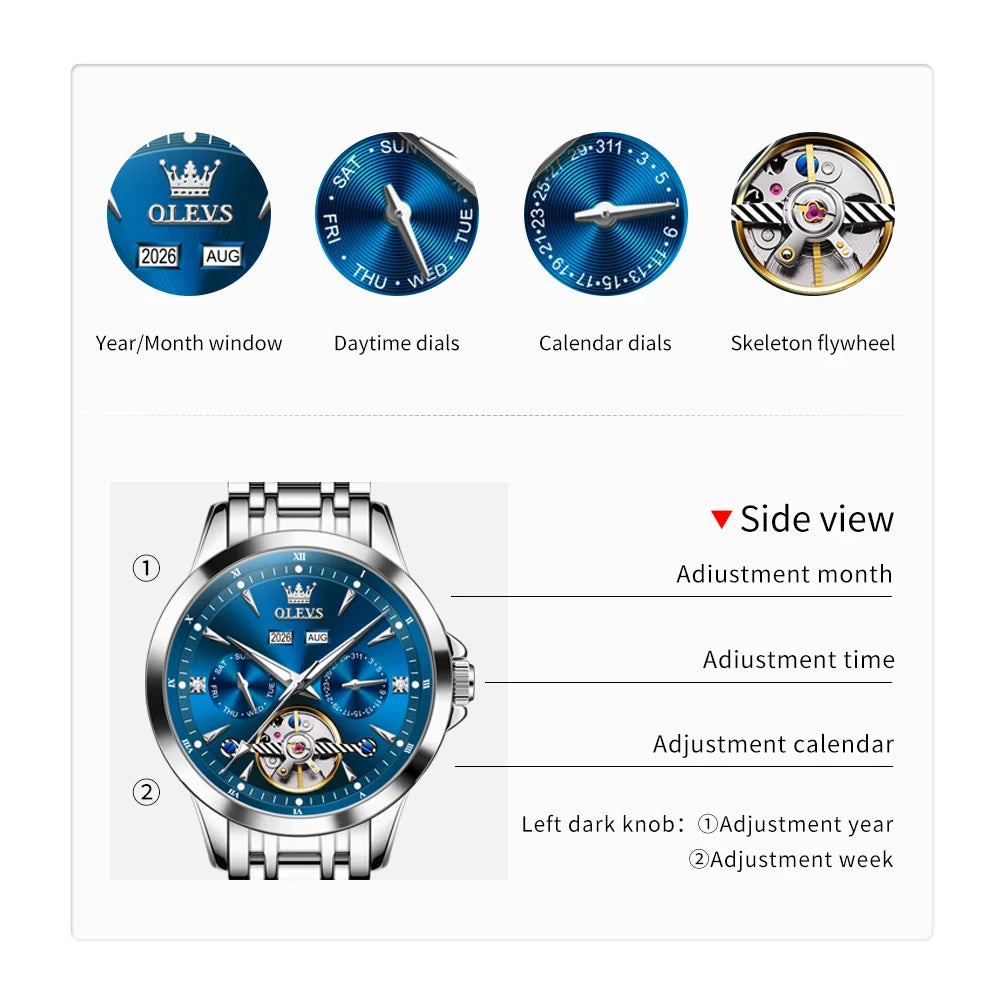 OLEVS 7091 Automatic Men's  Stainless Steel Waterproof Watch