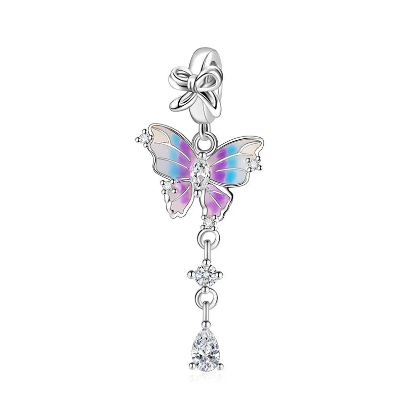 925 Silver Pink Series Bow Zircon Flower Bead Charm