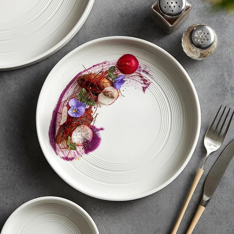 High end white ceramic steak brushed tableware
