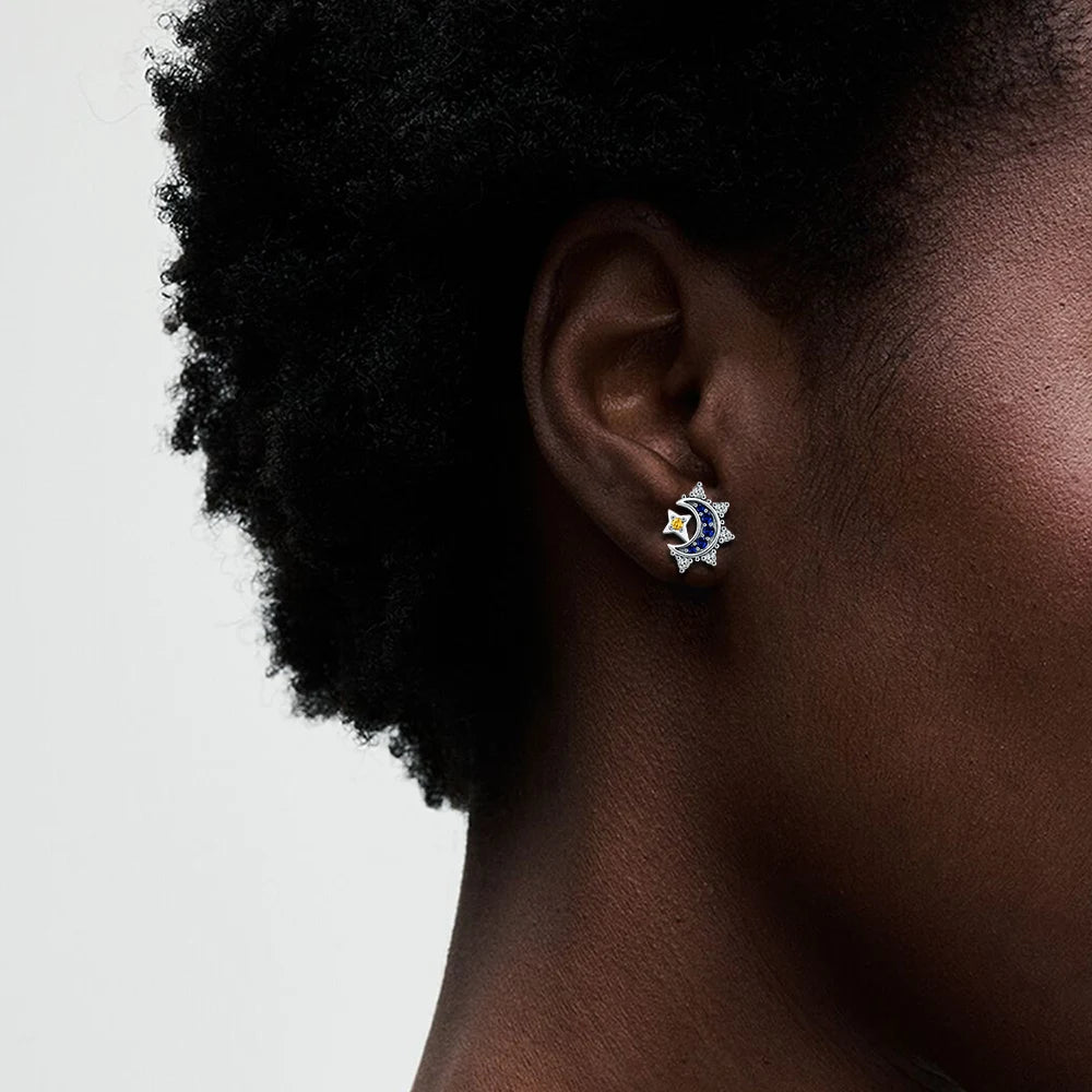 925 Sterling Silver Sun And Moon Earrings