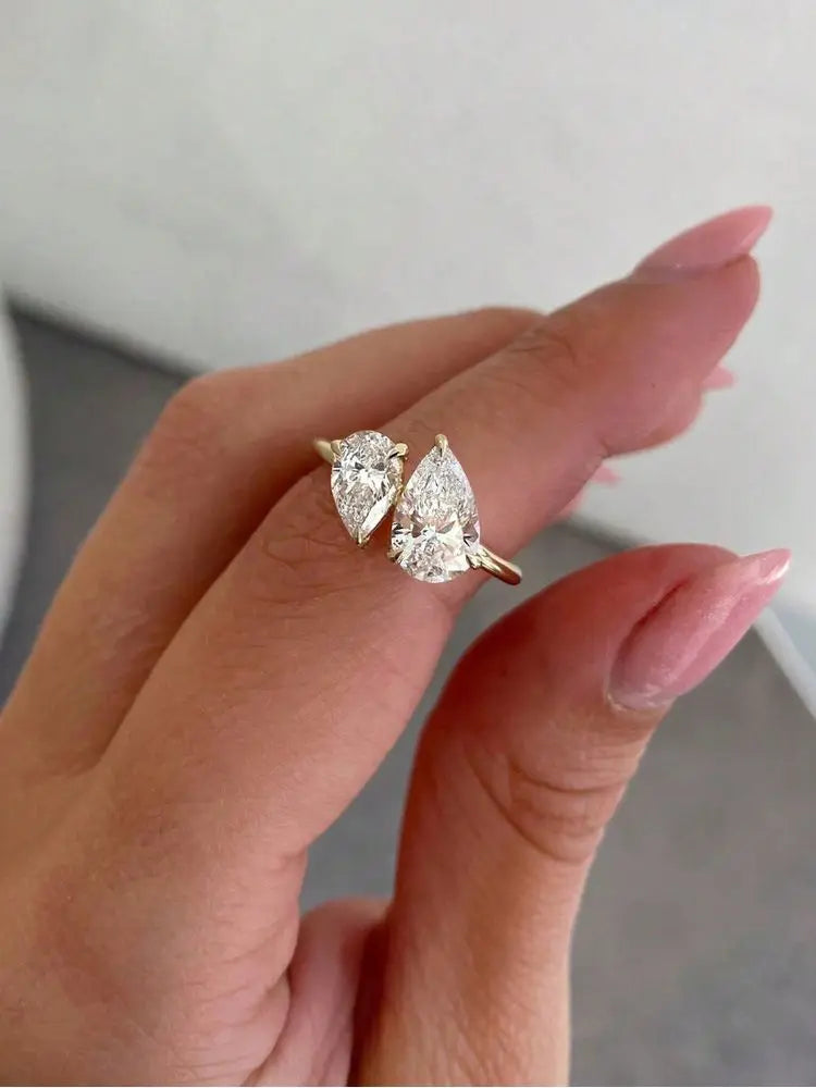 925 Sterling Silver Sparkling Water Drop CZ Rings