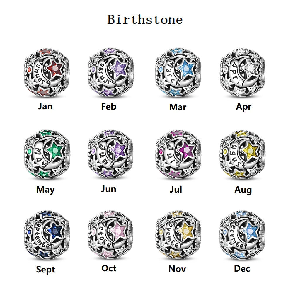 925 Sterling Silver June Birthstone Heart Beads & Sun And Moon Medal Pendant