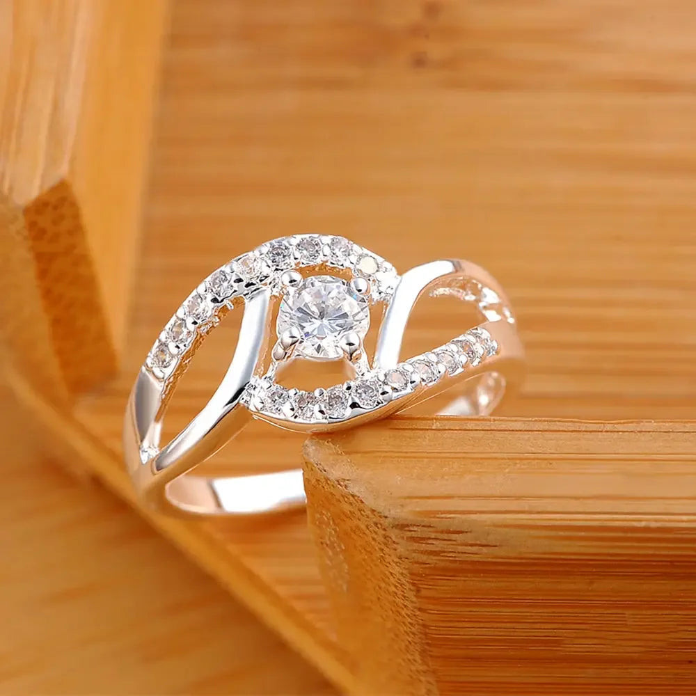 925 Sterling Silver Shiny Zircon Diamond Rings