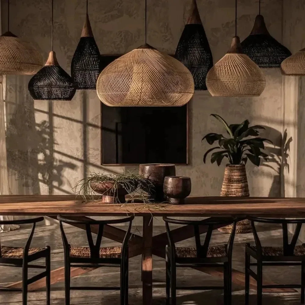 60cm Wabi Sabi Rattan LED Pendant Lights