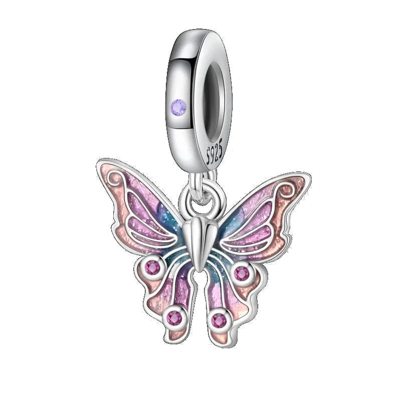 925 Silver Pink Series Bow Zircon Flower Bead Charm