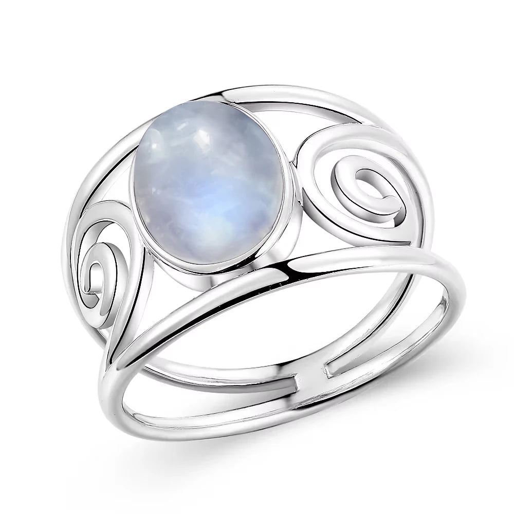 Vintage 925 Silver Ring Natural Moonstone Flower Ring