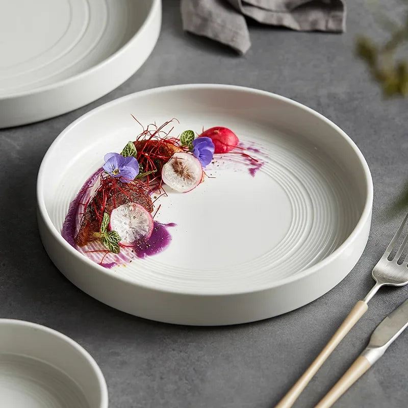 High end white ceramic steak brushed tableware
