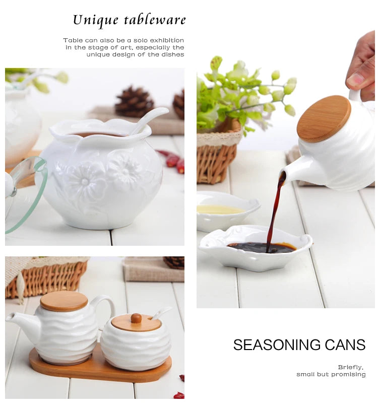 Ceramic Seasoning Jars with Wooden Lid