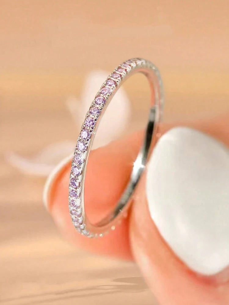 925 Sterling Silver 1.4mm Full Zircon Stackable Plain Ring