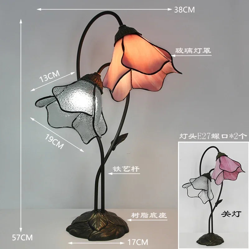 Lotus Flower Art Glass Bedside Table Lamp