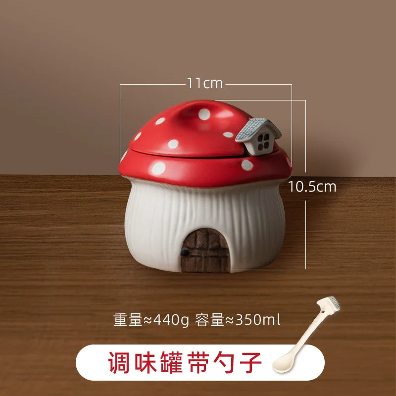 Ceramic Red Mushroom Seasoning Jar