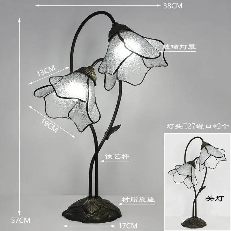 Lotus Flower Art Glass Bedside Table Lamp