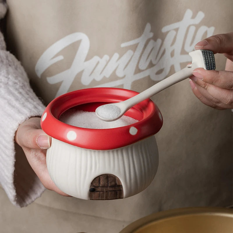 Ceramic Red Mushroom Seasoning Jar