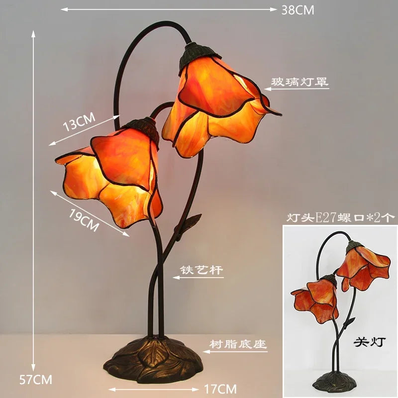 Lotus Flower Art Glass Bedside Table Lamp