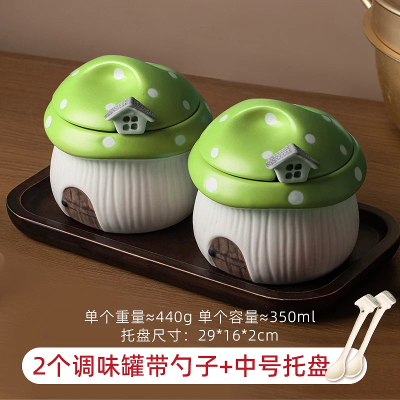 Ceramic Red Mushroom Seasoning Jar