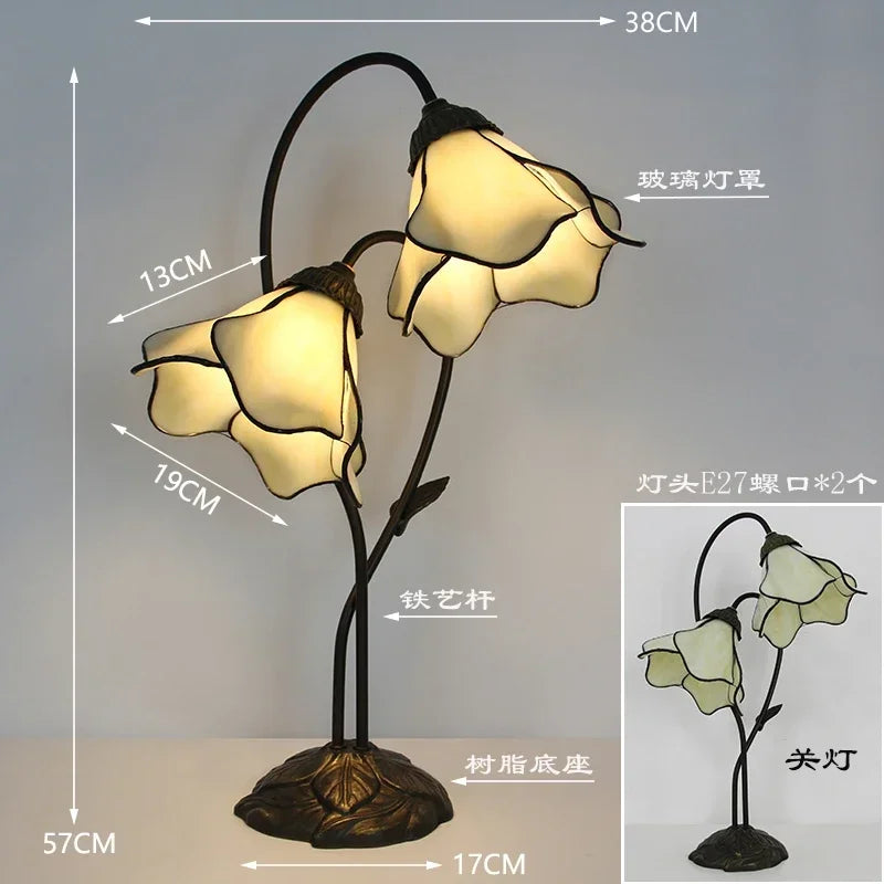 Lotus Flower Art Glass Bedside Table Lamp