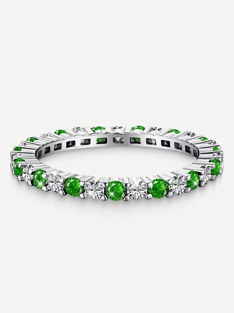 925 Sterling Silver 1.4mm Full Zircon Stackable Plain Ring