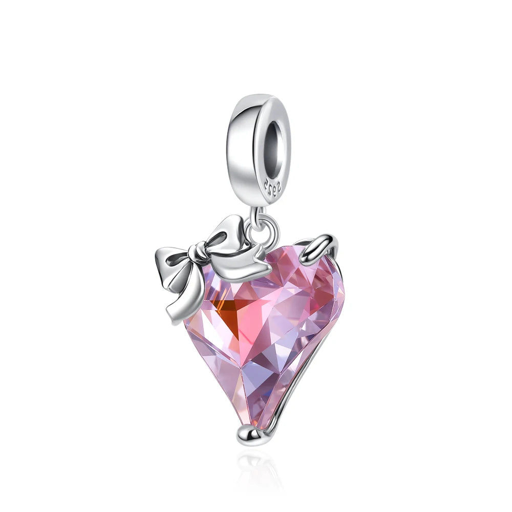 925 Silver Pink Series Bow Zircon Flower Bead Charm