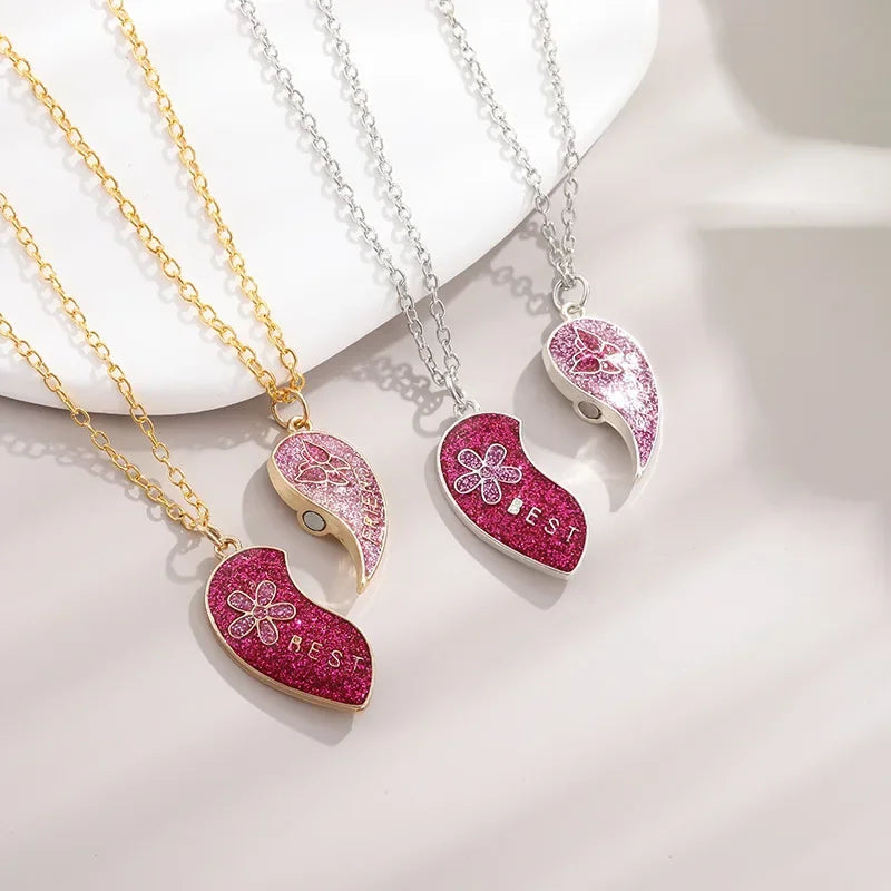 Magnetic pink heart shaped necklace
