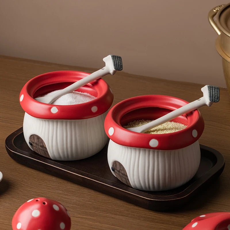 Ceramic Red Mushroom Seasoning Jar