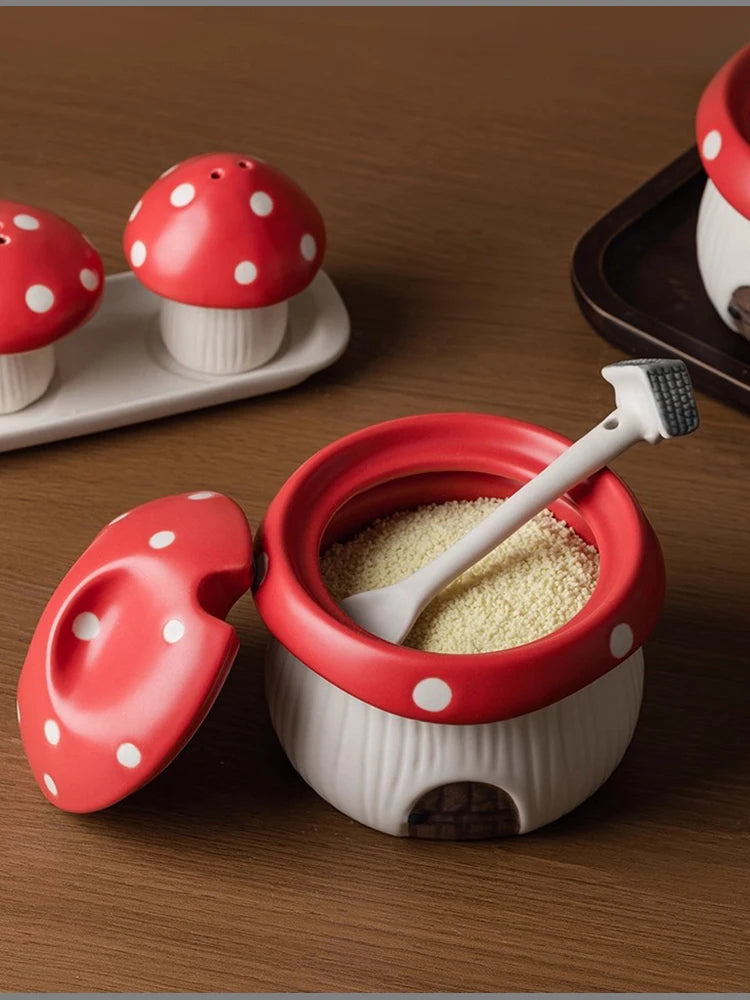 Ceramic Red Mushroom Seasoning Jar