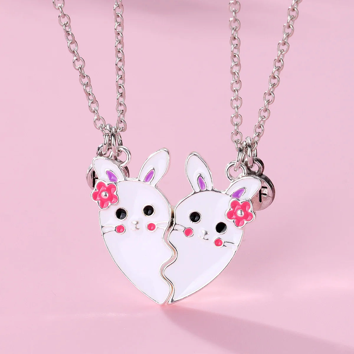 2Pcs Cute Cartoon Animal Magnetic Necklace