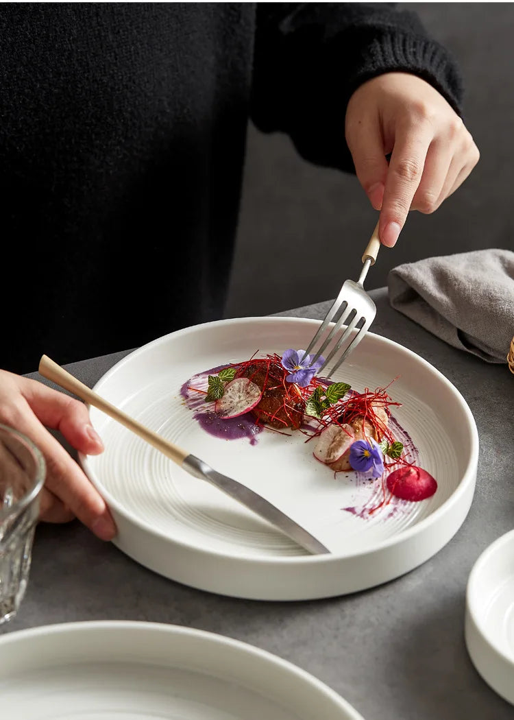 High end white ceramic steak brushed tableware