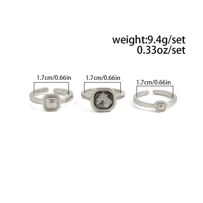 Fashion Grey Crystal Geometric Ring