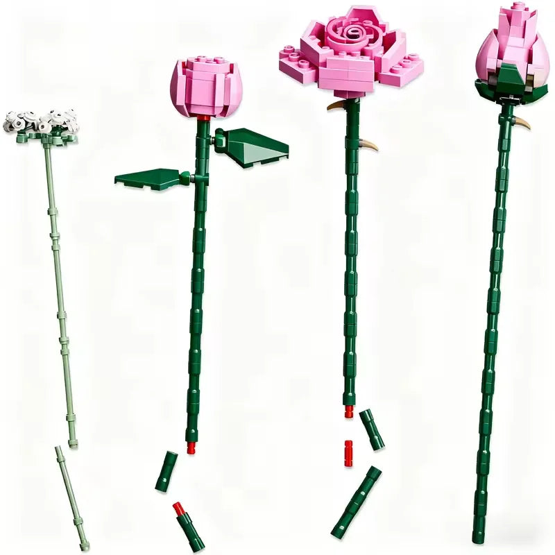 Pink Rose Bouquet Building Blocks Set