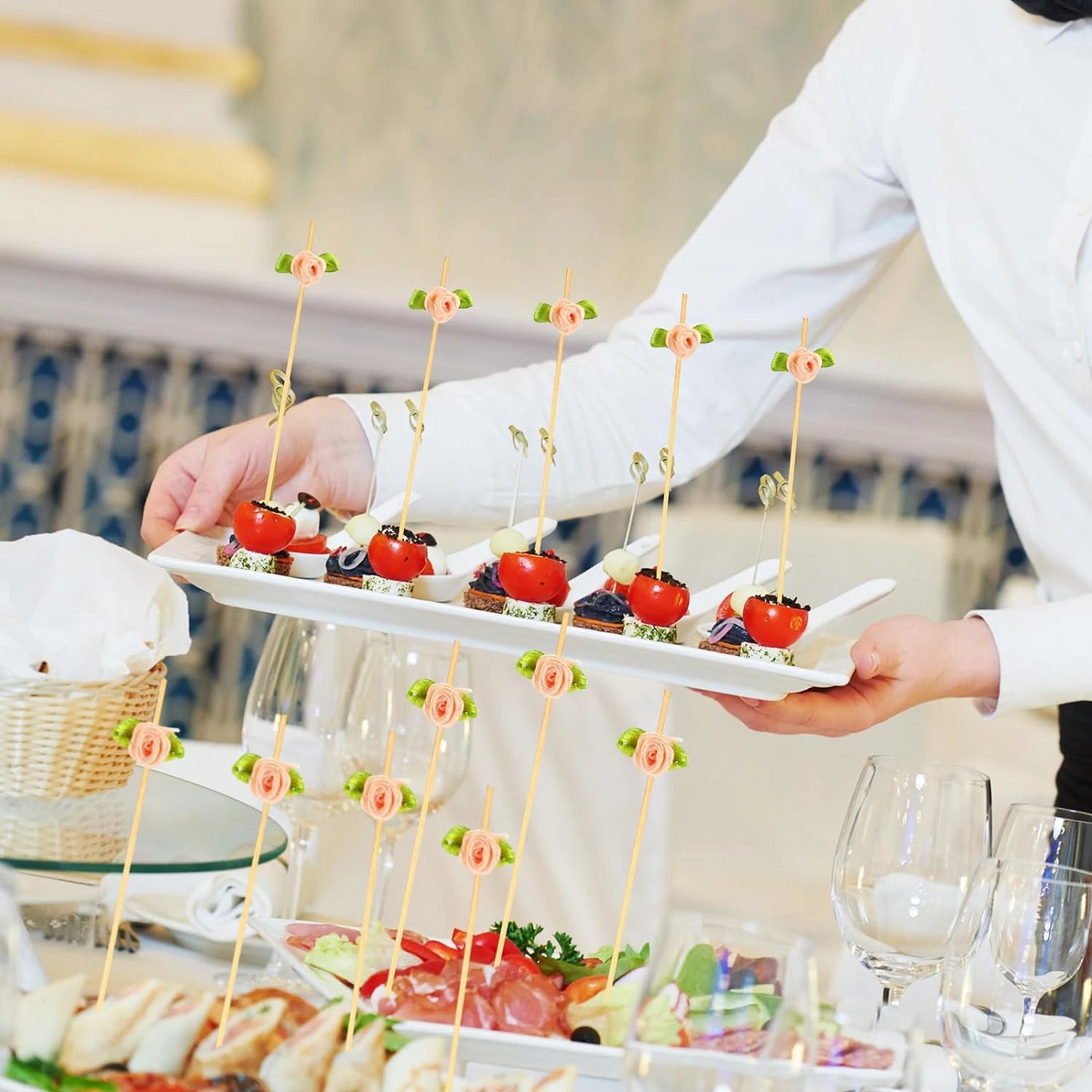 100pcs Disposable Long Flower Sticks