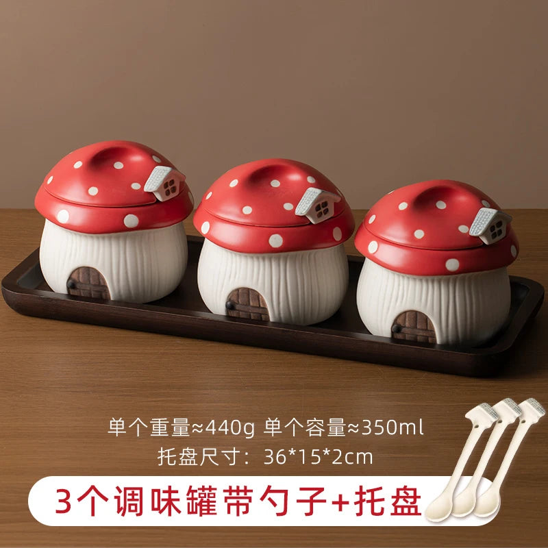 Ceramic Red Mushroom Seasoning Jar
