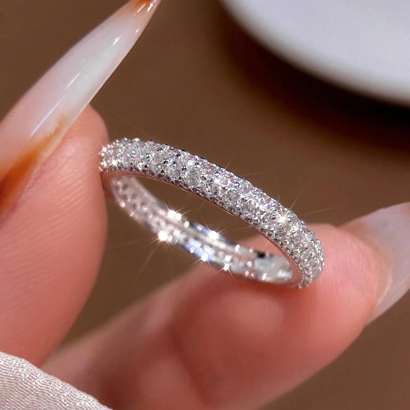 925 Sterling Silver 1.4mm Full Zircon Stackable Plain Ring