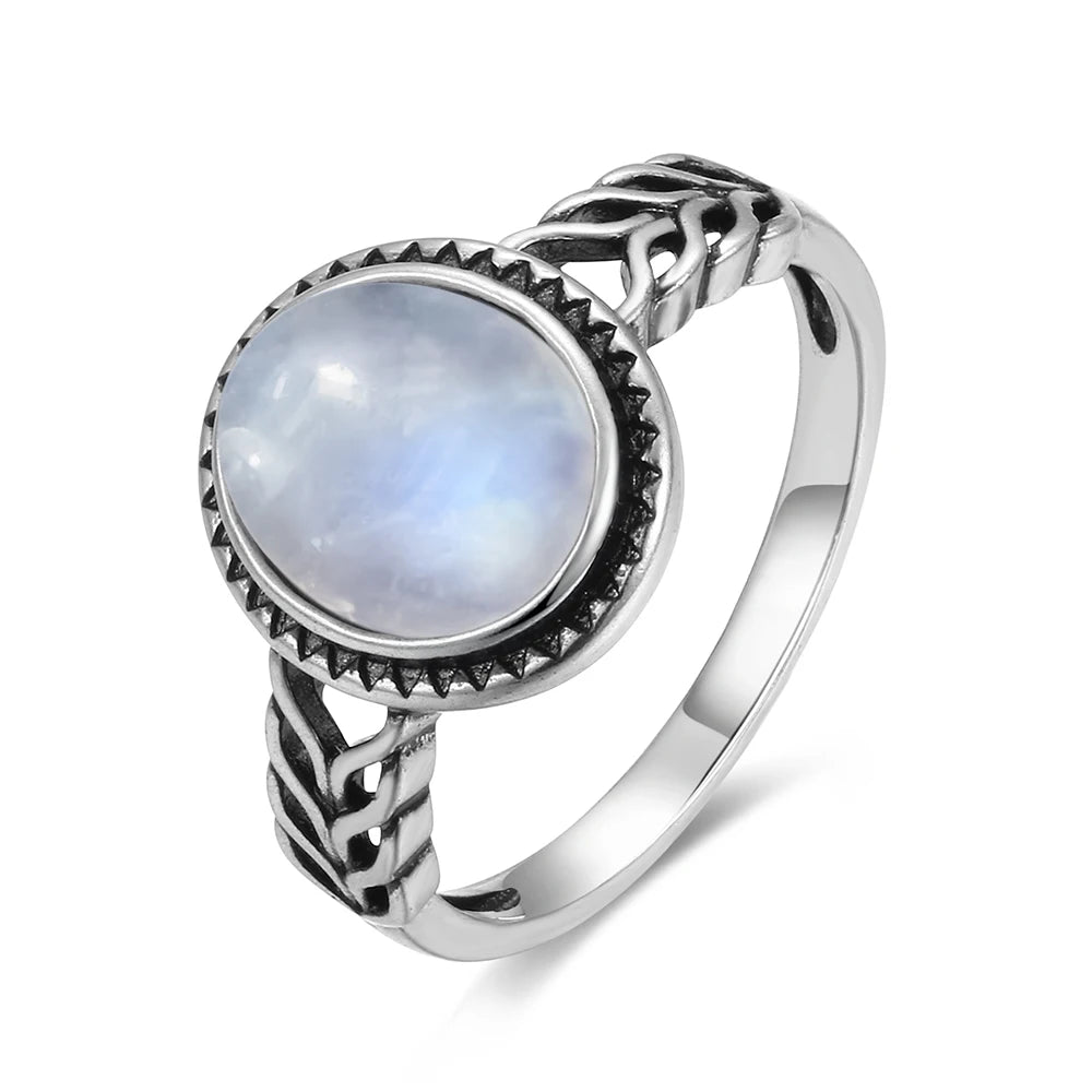 Vintage 925 Silver Ring Natural Moonstone Flower Ring